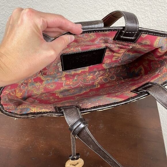 Brighton Straw Raffia Woven Handbag Brown Croc Double Strap Tote Shopper Tan - Picture 15 of 16